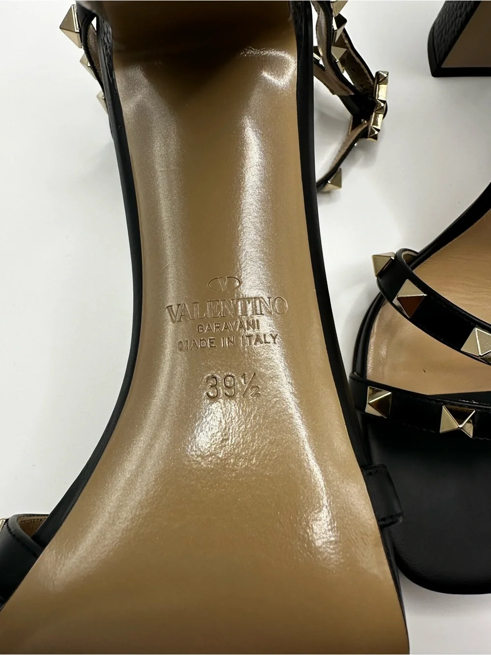 Valentino Black Leather Platform Sandals with Gold Stud Accents